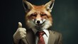 Portrait of friendly fox making thumbs up.