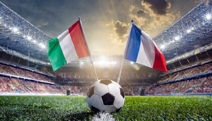 Wall Mural - italy flag france flag with football in a stadium for the European Championship