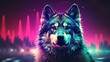 Wolf with colorful neon retrowave background.