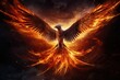 Flying fire phoenix. Fantasy creature concept.