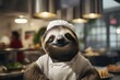 Sloth as a chef cook in a restaurant kitchen.