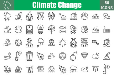 Sticker - Climate Change 50 web icons in line style