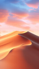 Wall Mural - Sand dunes under sunset or sunrise glowing sky with clouds, dramatic desert landscape