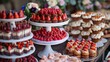 dessert buffet display, at weddings or fancy events, decadent desserts elegantly arranged on tiered stands make for a tantalizing sight at dessert buffets