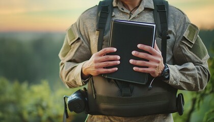 Wall Mural - A Soldier Hold Bible. Soldier Read Book. 