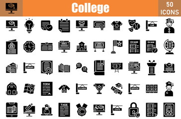 Poster - College 50 web icons in glyph style