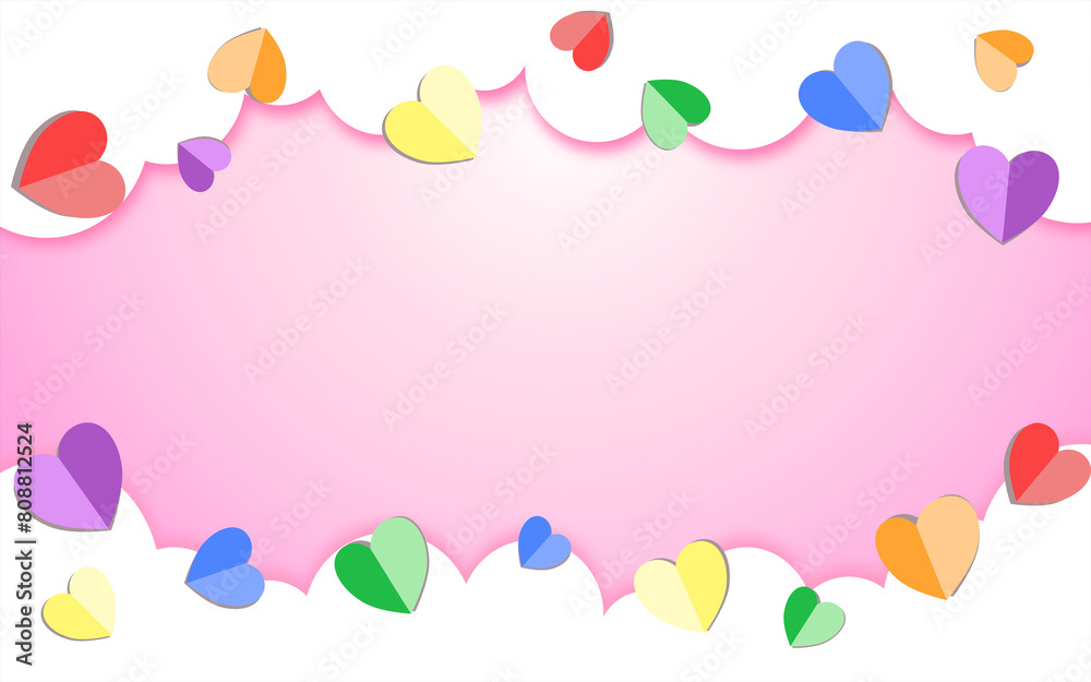Paper cut rainbow hearts border for pride month theme illustration ...