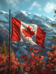 Canadian flag blowing in the wind on a flag pole.