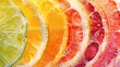 A colorful display of sliced citrus fruits such as orange, peach, and amber produce a vibrant array on the table. These ingredients can be used to create a delicious fruit dish in various cuisines