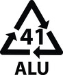 Aluminium recycling symbol ALU 41 icon. metals recycling code ALU 41 sign. flat style.