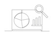 Simple continuous lin drawing of business analysis activities with pie and bar charts. Business minimalist concept. Business analysisi activity. Business analysis icon. Business. Market.