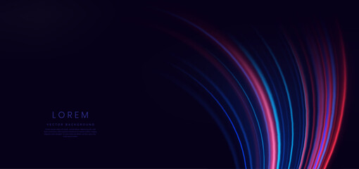 Wall Mural - Abstract futuristic glowing neon multi color lines. Hi speed motion moving concept on dark blue background.
