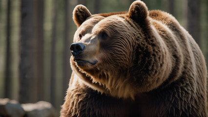 Canvas Print -  large brown bear standing in the woods looking at something