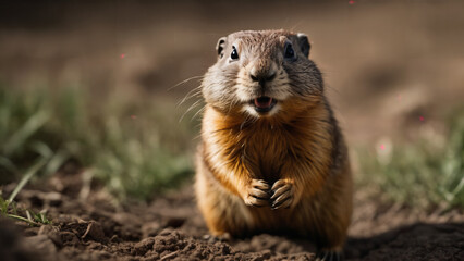 Wall Mural - ground squirrel standing on its hind legs in the dirt