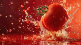 Fototapeta  - splash of juicy ripe tomato vegetable close-up on a light solid background created with Generative AI Technology