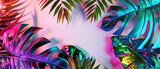 Fototapeta  - Bright colorful tropical leaves with metallic effect art style on white background  created with Generative AI Technology