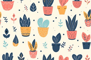 Sticker - minimalistic pattern, kawaii, soft aesthetic, potted plants