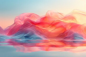 Poster - Mesmerizing digital art presenting flowing waves in vibrant shades of pinks and blues that capture the seamless blend of colors and motion
