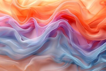 Poster - This image features a digital creation of silky fabric flowing in colors that resemble a sunset, evoking warmth and serenity