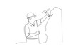 Simple continuous lin drawing of a geologist at work. Engineer minimalist concept. Engineer activity. Engineer analysis icon.