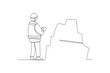 Simple continuous lin drawing of a geologist records data. Engineer minimalist concept. Engineer activity. Engineer analysis icon.