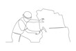 Simple continuous lin drawing of a geologist takes a rock sample. Engineer minimalist concept. Engineer activity. Engineer analysis icon.