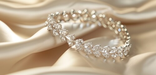 Canvas Print - A sparkling diamond bracelet draped over a satin-lined jewelry display.