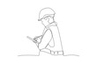Simple continuous lin drawing of a geologist writing in the field. Engineer minimalist concept. Engineer activity. Engineer analysis icon.