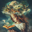 Book, dream, imagination, education and kid concept. conceptual artwork. surreal art. children illustration