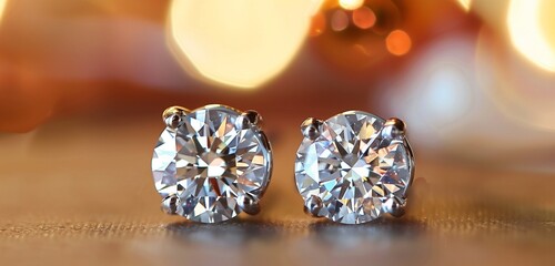 Canvas Print - Exquisite diamond stud earrings twinkling with every movement, capturing hearts.