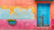 Colorful wall in colonial city. 