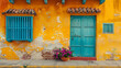 Colorful wall in colonial city. 