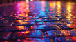 Macro closeup of colorful vibrant and cobblestone street with bokeh background