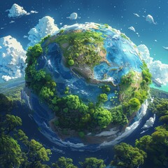 Wall Mural - A globe with a green forest on it