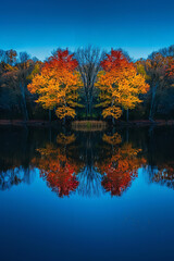 Wall Mural - Serene Lake Reflecting Day and Night - Symbolizing Dual Nature  