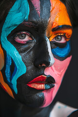 Artistic Face Painting Showcasing Vibrant and Monochrome Dualities