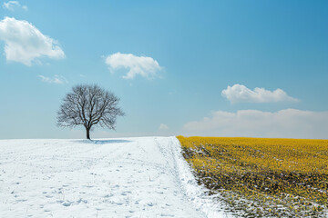 Poster - Seasonal Duality Captured in One Frame: Winter Meets Spring  