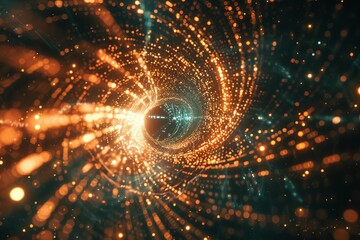 Poster - dynamic particle vortex exploding with data in futuristic 3d space abstract technology concept illustration