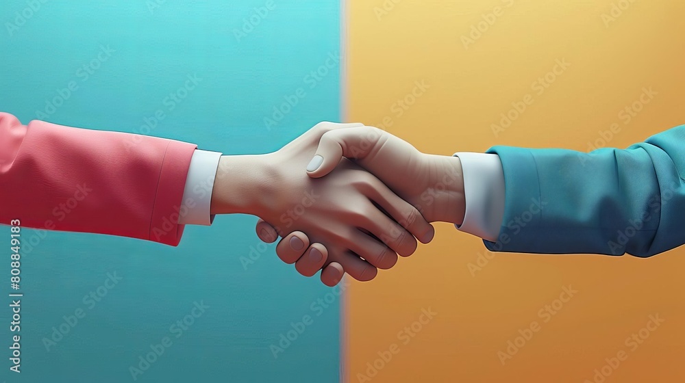 Handshake Front View Handshake agreement flat design front view negotiation theme 3D render ...