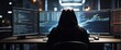 Anonymous hacker, surrounded by a network of glowing data. Cybersecurity, Cybercrime, Cyberattack	