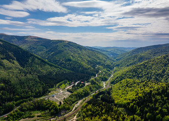 Wall Mural - Romania DN1 (National Road 1). Aerial photo with this crowded road from Prahova Valley (Valea Prahovei in Romanian) connection the mountain side resorts with Transylvania and Bucharest.