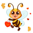 A jolly bee with a heart in her hands