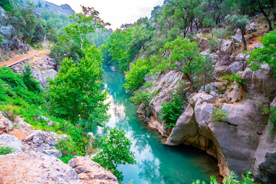 Yazili Canyon Nature Park is famous for its lakes and green landscapes, sparkling flowing waters, rich diversity of fauna and flora. Isparta, Turkey.