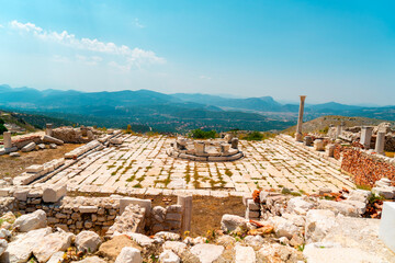 Wall Mural - Sagalassos Ancient City. Ancient City of Sagalassos in Turkey's Burdur province. Aerial shot of the city with a drone. The view of the ruins combined with the deep blue sky and landscape.