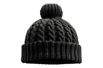 Black knitted hat isolated on transparent background