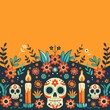 Minimalist Day of the Dead Theme with Geometric Altars, Papel Picado, and Offerings Border

