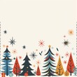 Minimalist Christmas Theme with Geometric Trees, Ornaments, and Stars Border

