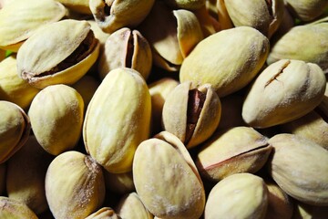 Pistachios on the plate, color photo