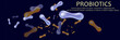 Probiotics bacteria vector illustration. Biology, science background. Medicine and treatment.