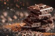 Chocolate slices on a dark background. Advertising shot with copy space.